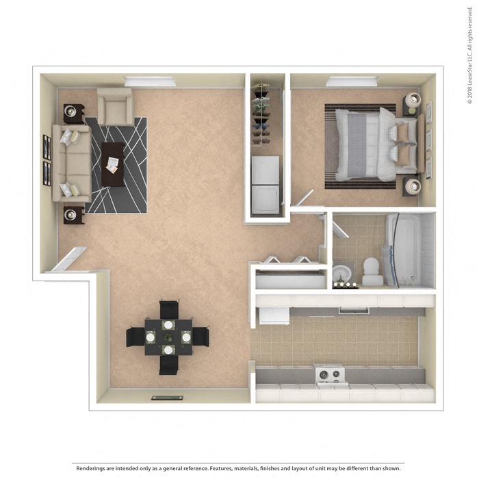 Floor plan for 1 bed, 1 bath, 950 sqft